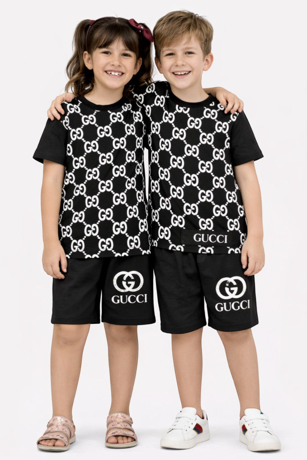 Black Logo Kids Cotton Summer Outfit