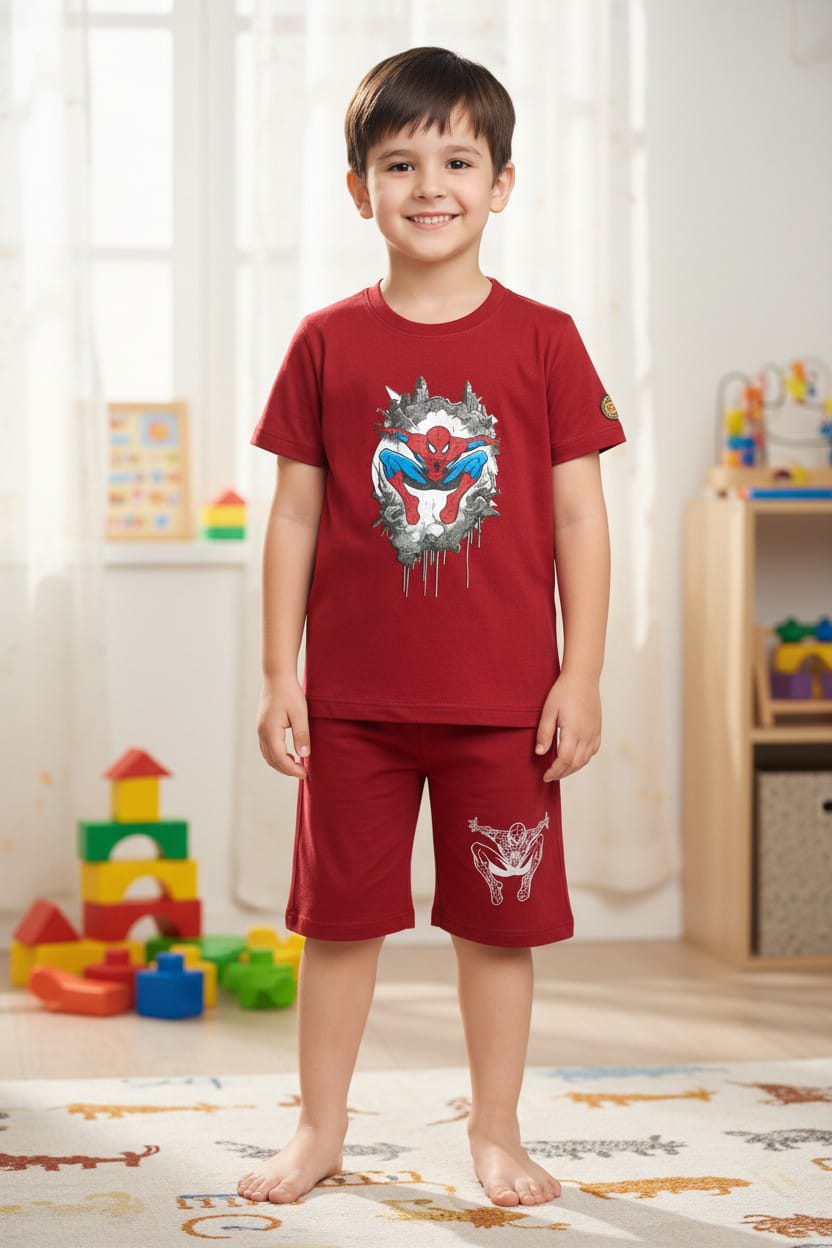 Maroon Boys Cotton Summer Outfit