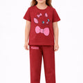 Maroon Girls Summer Cotton Jersey Shirt & Trouser 2 piece set