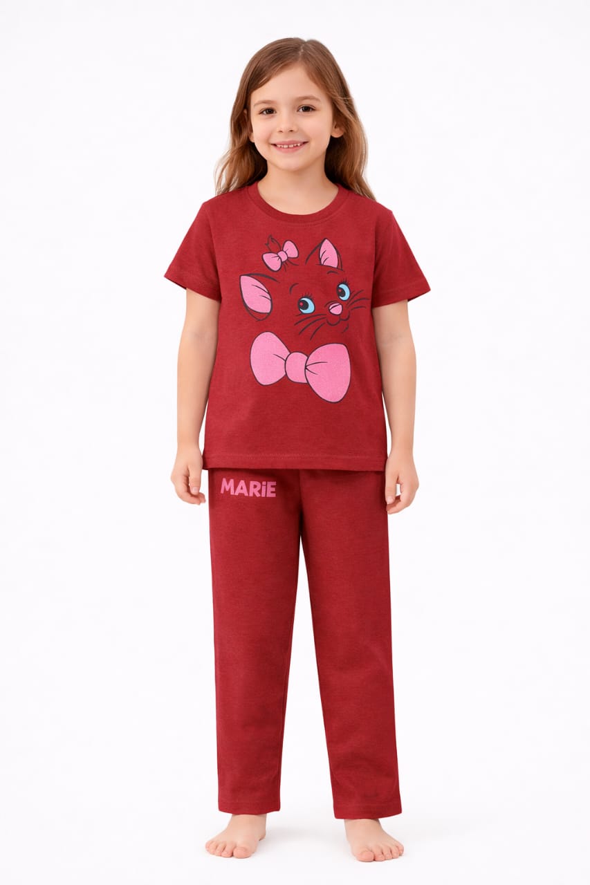 Maroon Girls Summer Cotton Jersey Shirt & Trouser 2 piece set