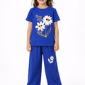 Blue Floral Girls Summer Cotton Jersey Shirt & Trouser 2 piece set