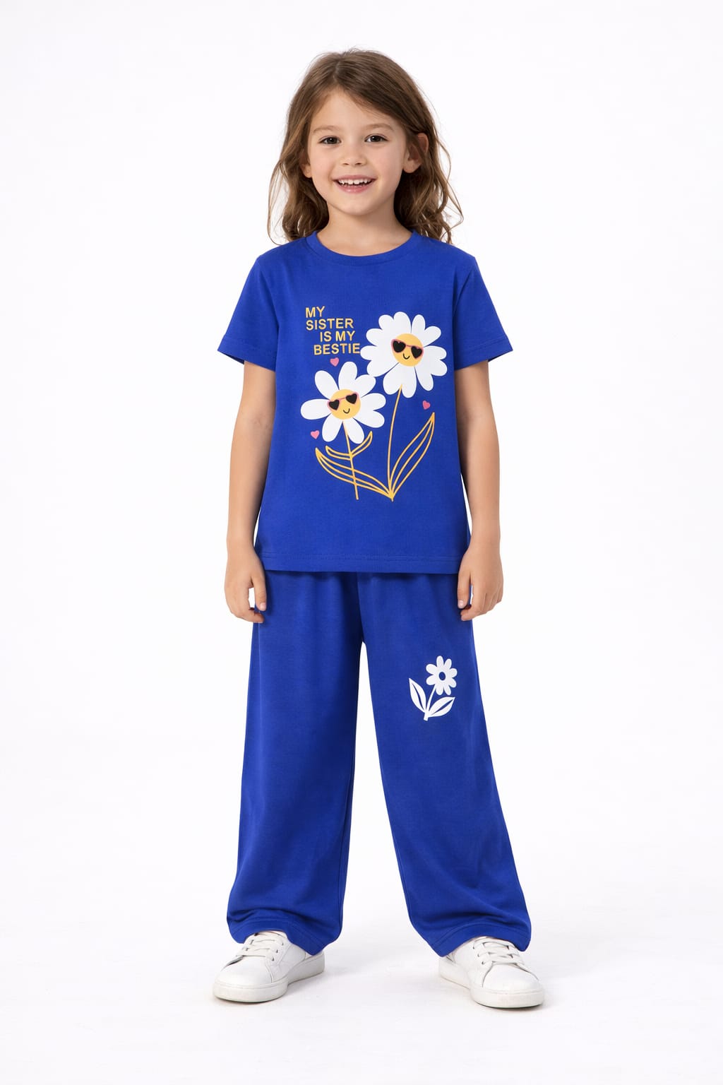 Blue Floral Girls Summer Cotton Jersey Shirt & Trouser 2 piece set