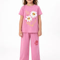 Pink Floral Girls Summer Cotton Jersey Shirt & Trouser 2 piece set