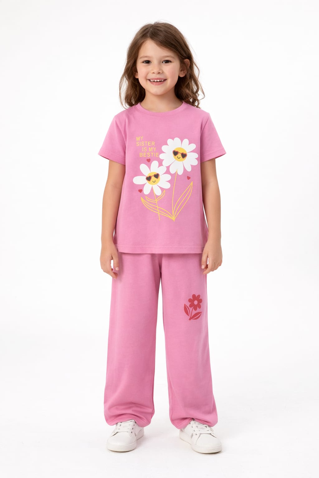 Pink Floral Girls Summer Cotton Jersey Shirt & Trouser 2 piece set