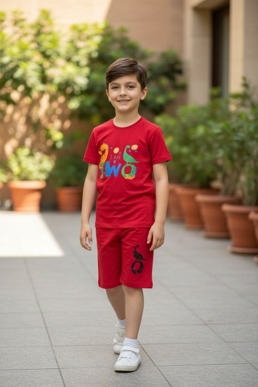Red Dino Boys Cotton Summer Outfit