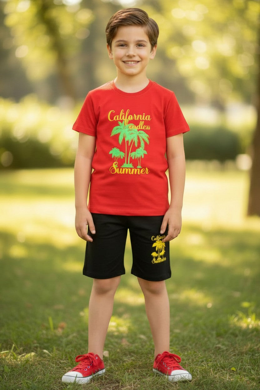 Red California Boys Cotton Summer Outfit