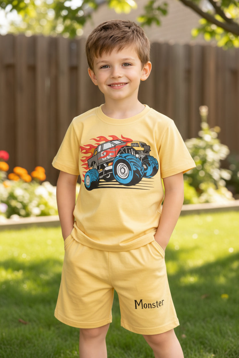 Lemon Monster Truck Boys Cotton Summer Outfit