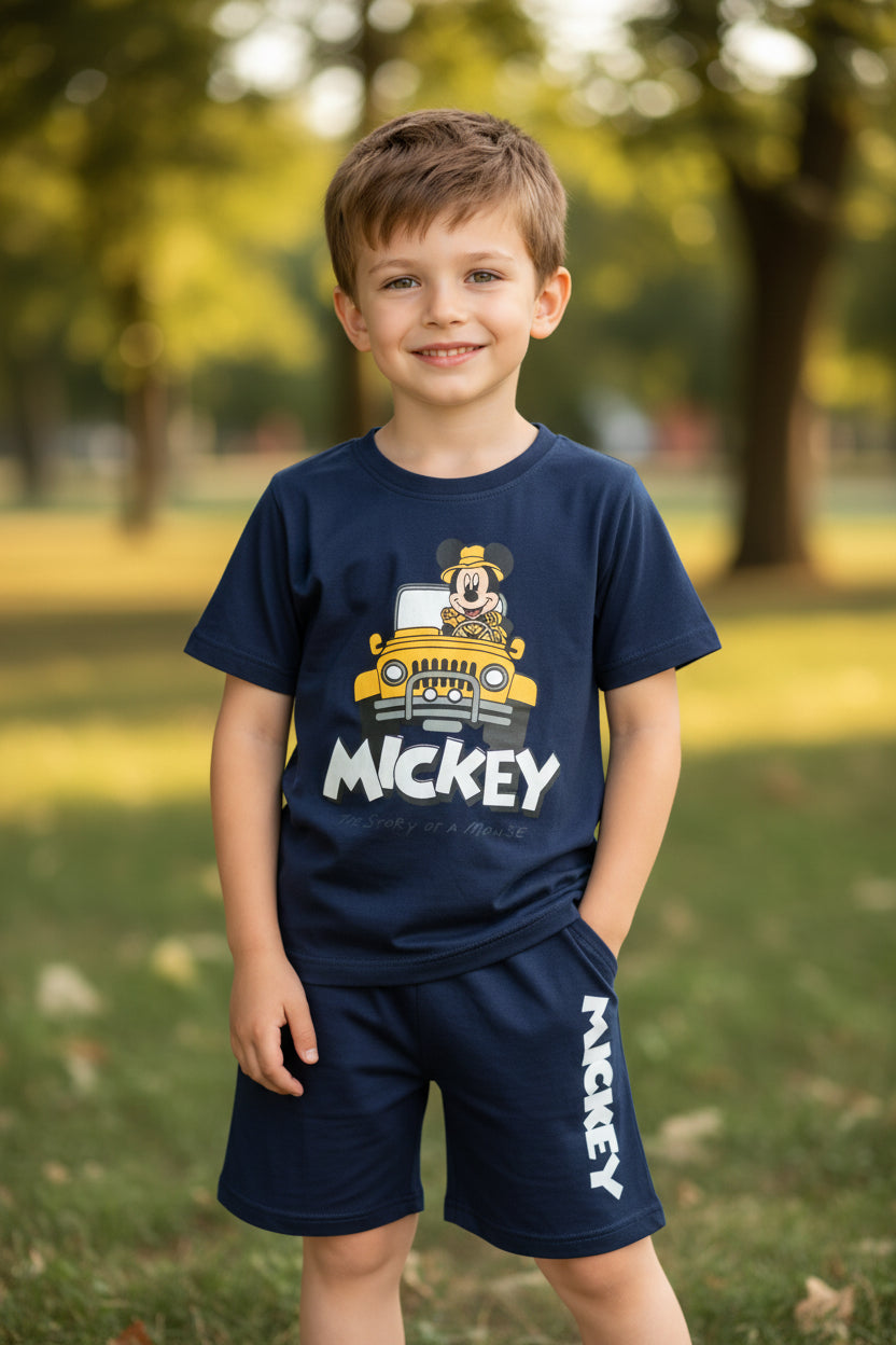 Navy-Blue Car Boys Cotton Summer Outfit